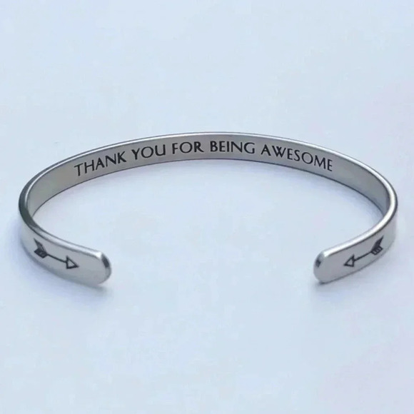 Thank You For Being Awesome Stainless Steel Encouragement Bracelet Bangle NWT - Picture 1 of 4